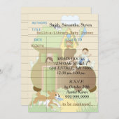 ベビーシャワー招待状「Build-a-Library」青 招待状 (正面/裏面)