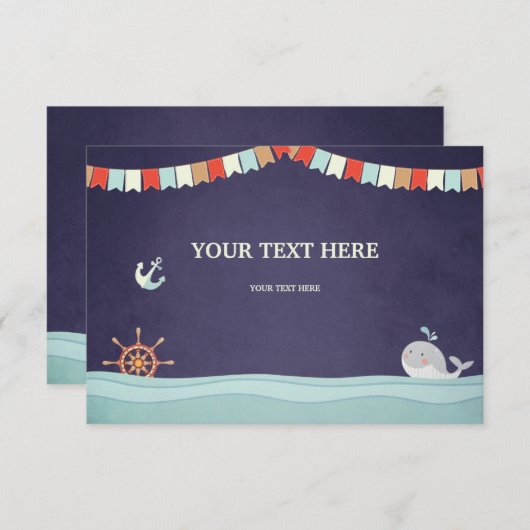 ベビーシャワー挿入カードアホイ航海の海クジラ エンクロージャーカード (正面/裏面)