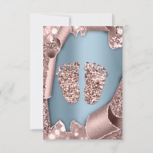 ベビーシャワー新しいガールボーイ足グラムバラブルー3D 招待状 (裏面)