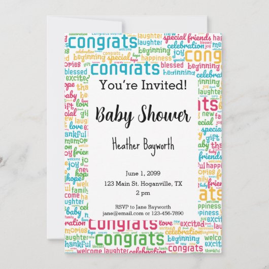 ベビーシャワー新生児おめでとう 招待状 (正面)