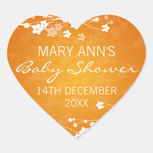 ベビーシャワー日付さくらんぼブロッサムオレンジ ハートシール (正面)