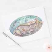 ベビーシャワー日付ステッカーマーメイドとベビー 楕円形シール (封筒)