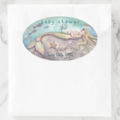 ベビーシャワー日付ステッカーマーメイドとベビー 楕円形シール (バッグ)