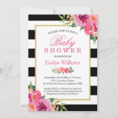 ベビーシャワー明るい赤紫色パープルレッドフローラ 招待状 (正面)