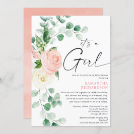 ベビーシャワー春フローラピンク緑でドライブ 招待状