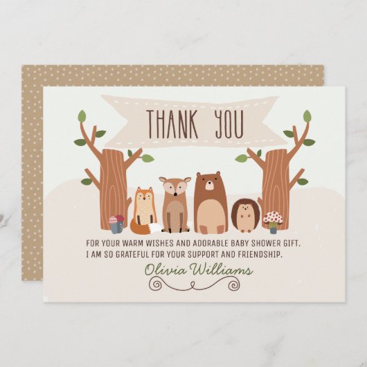 ベビーシャワー森林動物サンキューカード サンキューカード (正面/裏面)