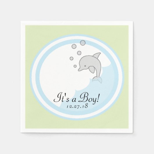 ベビーシャワー標準カクテルナプキンドルフィンBl/Gr スタンダードカクテルナプキン (正面)