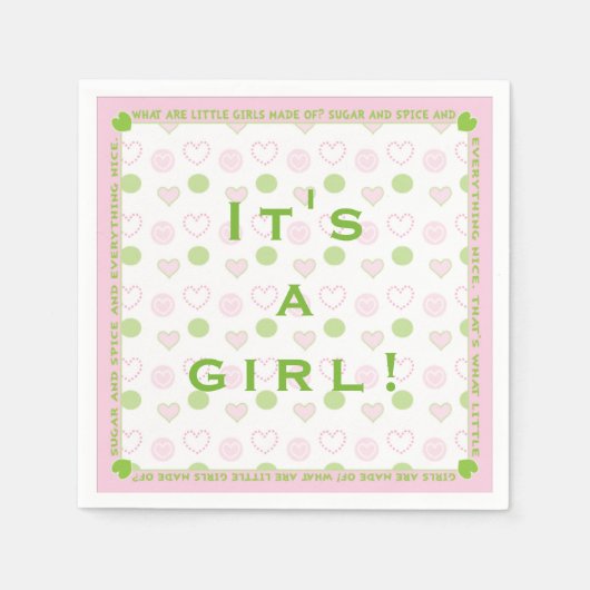 ベビーシャワー標準ナプキン"砂糖とスパイス" スタンダードカクテルナプキン (正面)