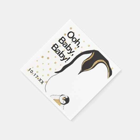 ベビーシャワー標準ナプキン「金ゴールドペンギン」 スタンダードカクテルナプキン (角)