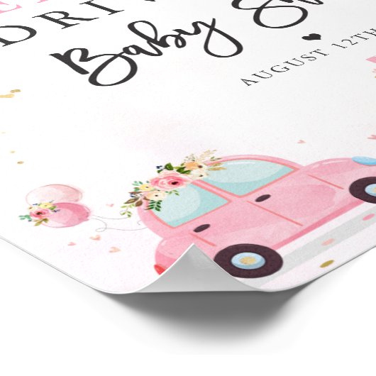 ベビーシャワー歓迎サインピンクフローラ ポスター (角)