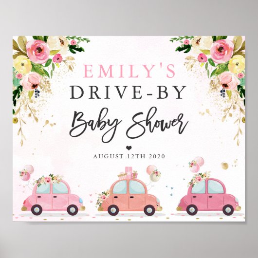 ベビーシャワー歓迎サインピンクフローラ ポスター (正面)