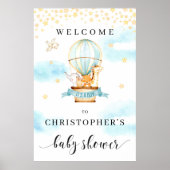 ベビーシャワー歓迎サイン熱気球の動物 ポスター (正面)