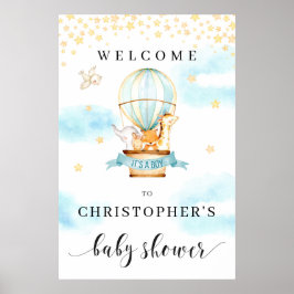ベビーシャワー歓迎サイン熱気球の動物 ポスター