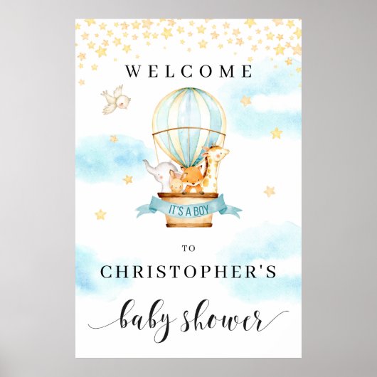 ベビーシャワー歓迎サイン熱気球の動物 ポスター (正面)