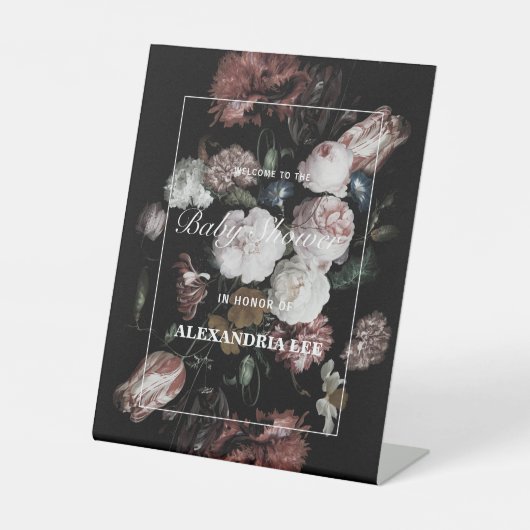 ベビーシャワー歓迎ダークブラックMoodyフローラ 台座サイン (正面)