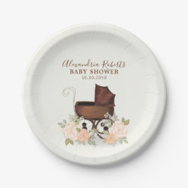 ベビーシャワー水の色素朴緑のフローラ ペーパープレート