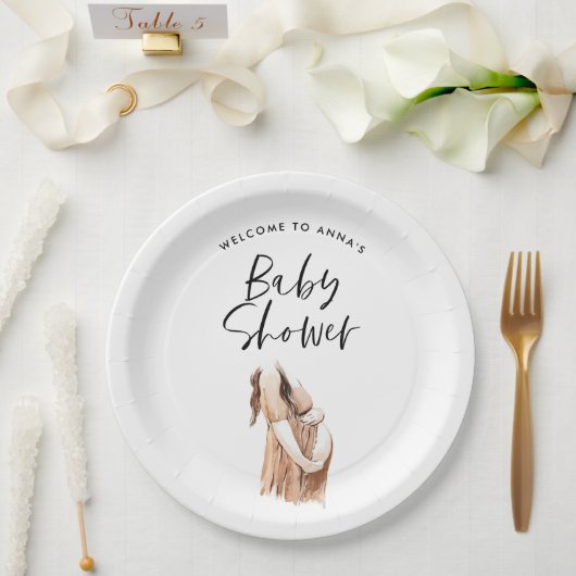 ベビーシャワー水カラーイラストレーションシンプルスクリプト ペーパープレート (ウェディング)