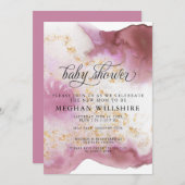 ベビーシャワー水カラーバラ石英金ゴールドダイオード 招待状 (正面/裏面)