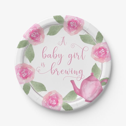 ベビーシャワー水彩のフローラベビーガールが作り出し中 ペーパープレート (正面)