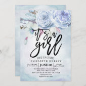 ベビーシャワー水彩ボヘミアンフラワーズ&フェザー 招待状 (正面/裏面)