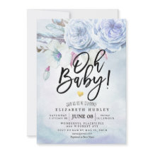 ベビーシャワー水彩ボヘミアンフラワーズ&フェザー