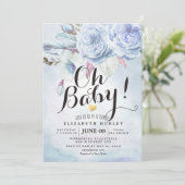 ベビーシャワー水彩ボヘミアンフラワーズ&フェザー 招待状 (スタンド正面)