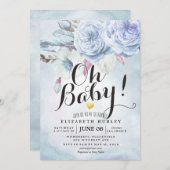 ベビーシャワー水彩ボヘミアンフラワーズ&フェザー 招待状 (正面/裏面)