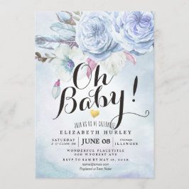 ベビーシャワー水彩ボヘミアンフラワーズ&フェザー 招待状