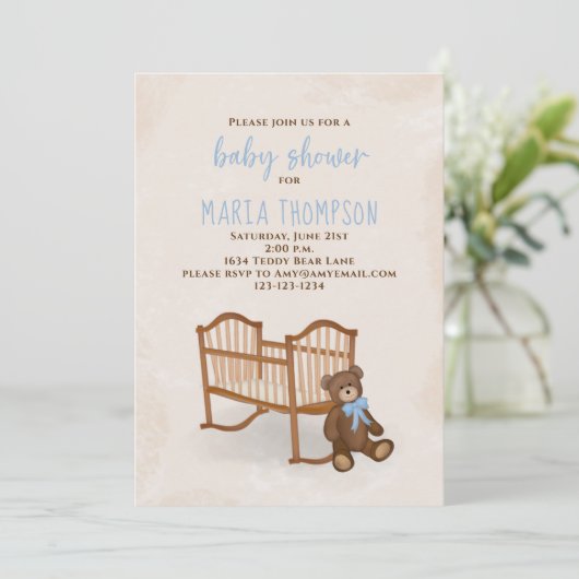 ベビーシャワー水彩少年素朴ぬいぐるみ動物 招待状 (スタンド正面)