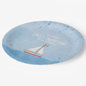 ベビーシャワー水彩素朴帆船モダン船 ペーパープレート (アングル)