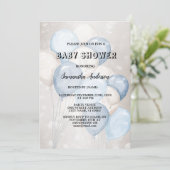 ベビーシャワー水彩青い白いバルーンパーティー 招待状 (スタンド正面)