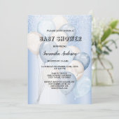 ベビーシャワー水彩青い白いバルーンパーティー 招待状 (スタンド正面)
