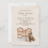 ベビーシャワー水男女兼用色テディ 招待状 (正面)