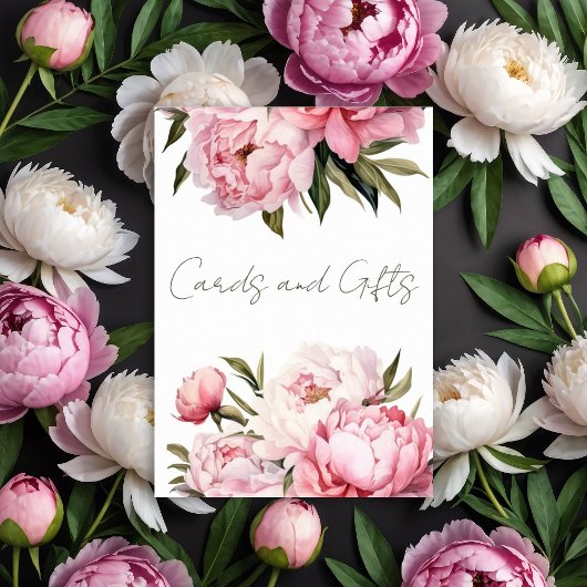 ベビーシャワー水色の牡丹カードとギフト ポスター