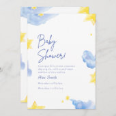 ベビーシャワー水色ブルー招待状 セーブザデート (正面/裏面)