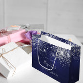 ベビーシャワー海軍ブルーホワイトグリッターモノグラム男の子 ラージペーパーバッグ