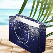 ベビーシャワー海軍ブルーホワイトグリッターモノグラム男の子 ラージペーパーバッグ