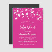 ベビーシャワー熱ピンクの白い星の女の子ラグジュアリー マグネット招待状 (正面/裏面)