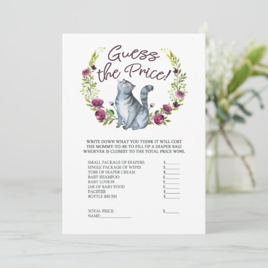 ベビーシャワー猫テーマプライスゲームを推測 招待状 (スタンド正面)