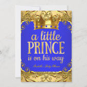 ベビーシャワー王子の道の金ゴールドブルー 招待状 (正面)