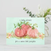 ベビーシャワー甘い小さなかぼちゃピンクのバラ 招待状 (スタンド正面)