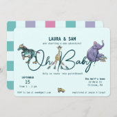 ベビーシャワー用のスケート招待状 セーブザデート (正面/裏面)