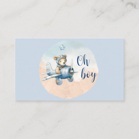 ベビーシャワー用のテディベアアビエーターブック エンクロージャーカード (裏面)