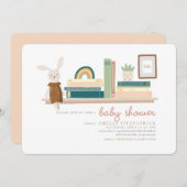 ベビーシャワー用のピンクとミントの本 招待状 (正面/裏面)