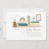 ベビーシャワー用のピンクとミントの本 招待状 (正面)