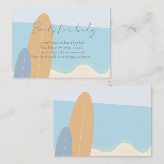 ベビーシャワー用のボードサーフィンビーチ図書ベビー エンクロージャーカード (正面/裏面)