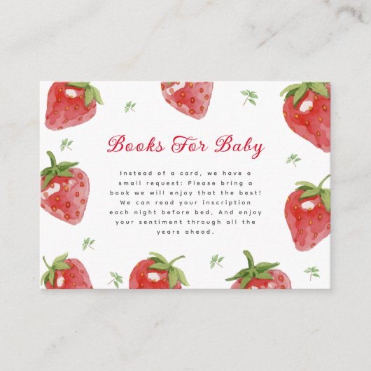 ベビーシャワー用のミニマルなイチゴ甘い本 エンクロージャーカード (正面)