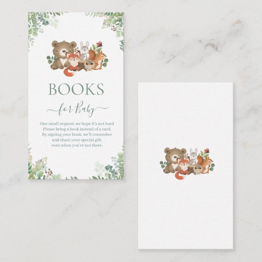 ベビーシャワー用の森林動物緑の本E エンクロージャーカード (正面/裏面)
