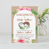 ベビーシャワー用の熱帯ベージュフローラココナッツ 招待状 (スタンド正面)