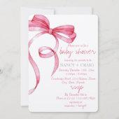 ベビーシャワー用の編集可能ピンクボウ招待状 招待状 (正面)